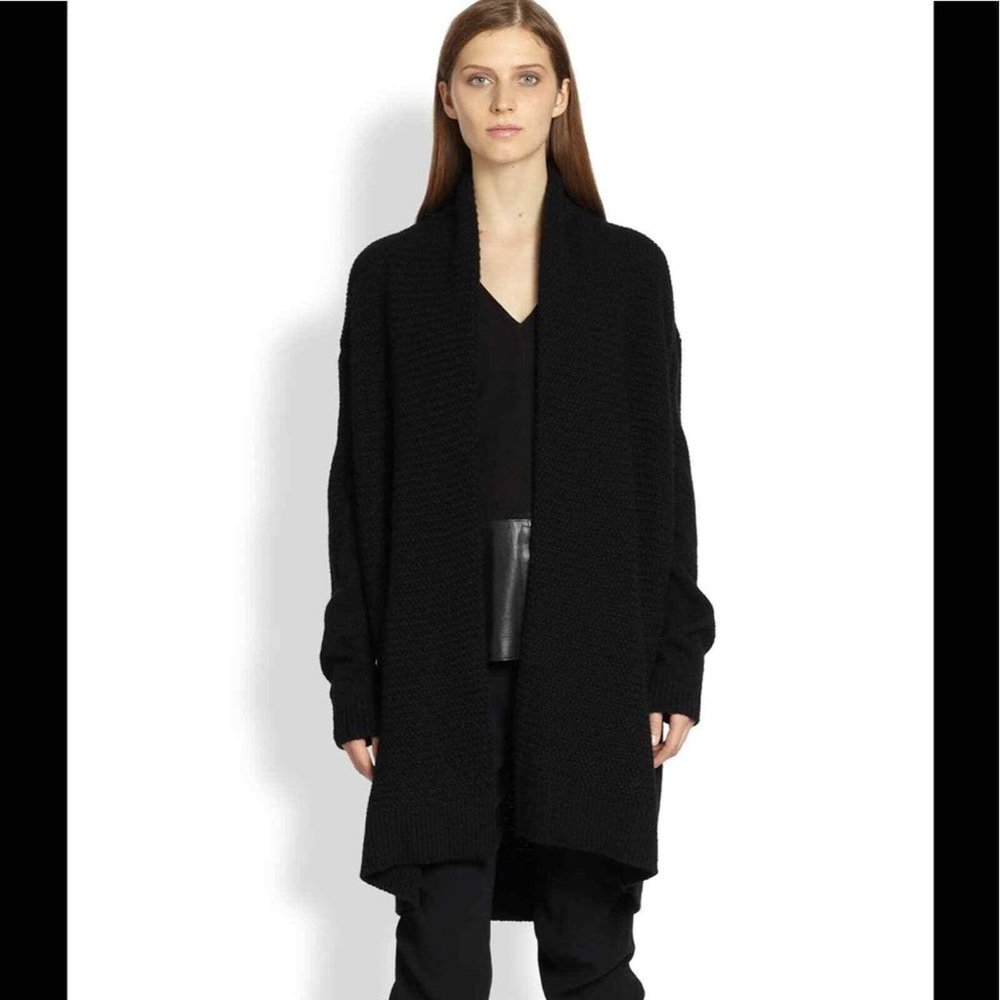 Vince Wool Alpaca Yak Cashmere Ribbed Cardigan Navy Small